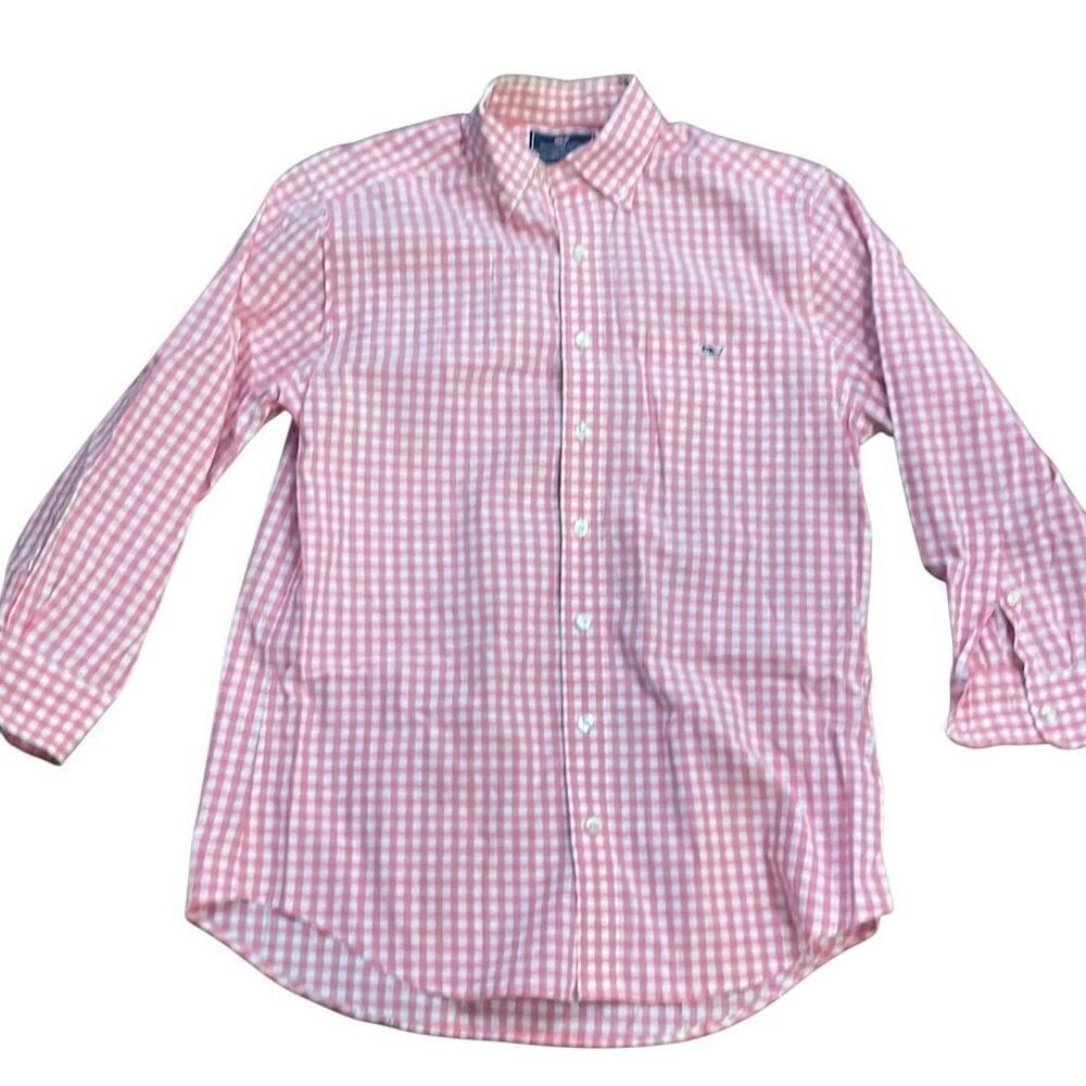 Vineyard vine Tucker slim fit men’s button-down, pink checkered, long sleeve shi